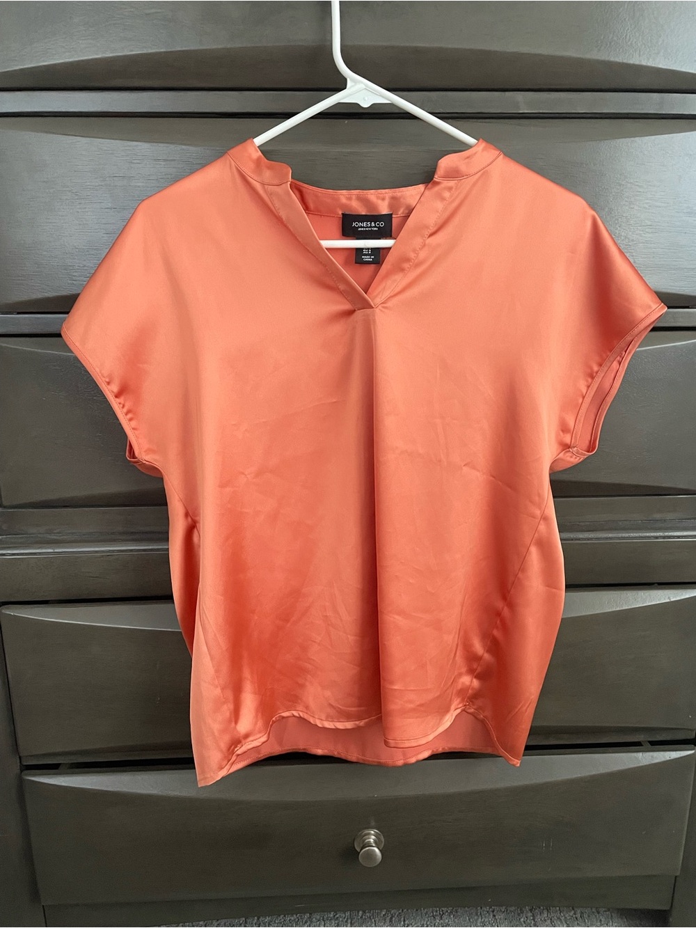 Pale Orange Satin V-Neck Cap Sleeve Top